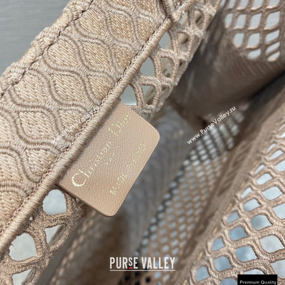 Dior Small Book Tote Bag in Nude Pink Mesh Embroidery 2021 (vivi-21010704)