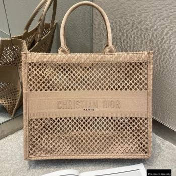 Dior Book Tote Bag in Nude Pink Mesh Embroidery 2021 (vivi-21010703)