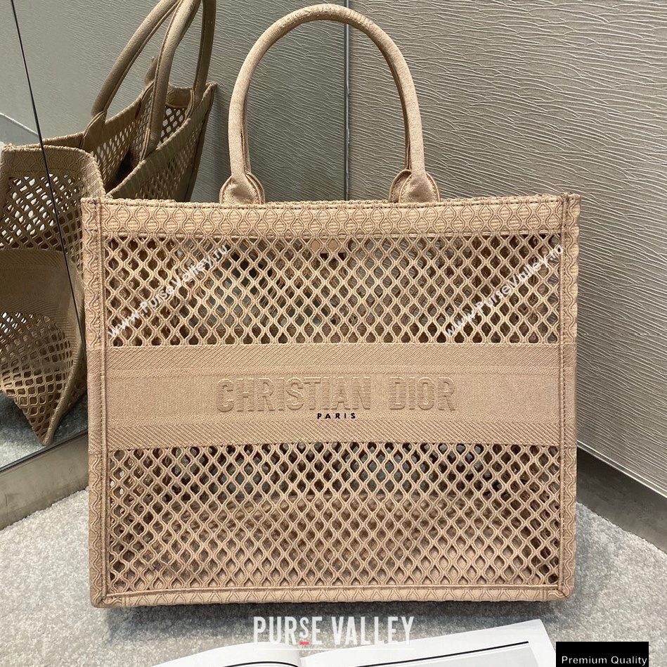 Dior Book Tote Bag in Nude Pink Mesh Embroidery 2021 (vivi-21010703)