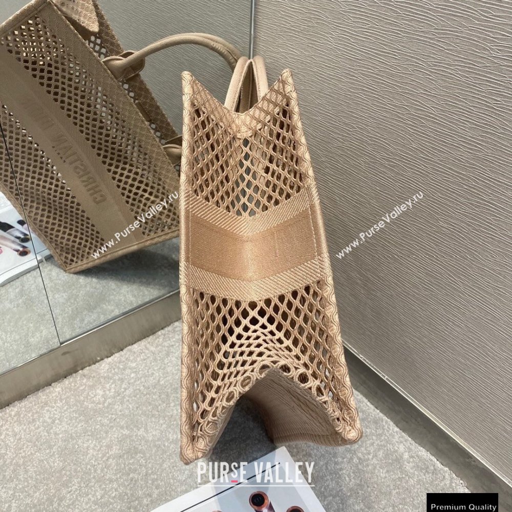 Dior Book Tote Bag in Nude Pink Mesh Embroidery 2021 (vivi-21010703)