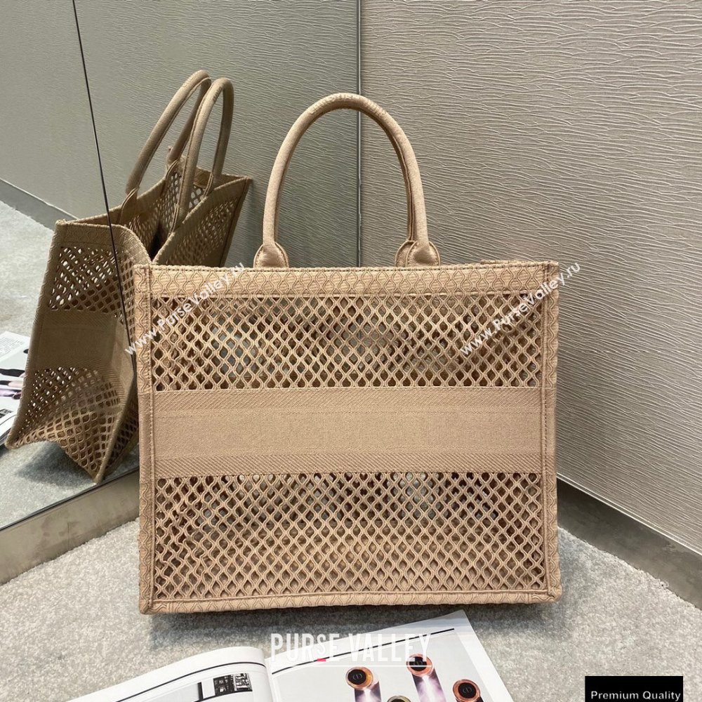 Dior Book Tote Bag in Nude Pink Mesh Embroidery 2021 (vivi-21010703)