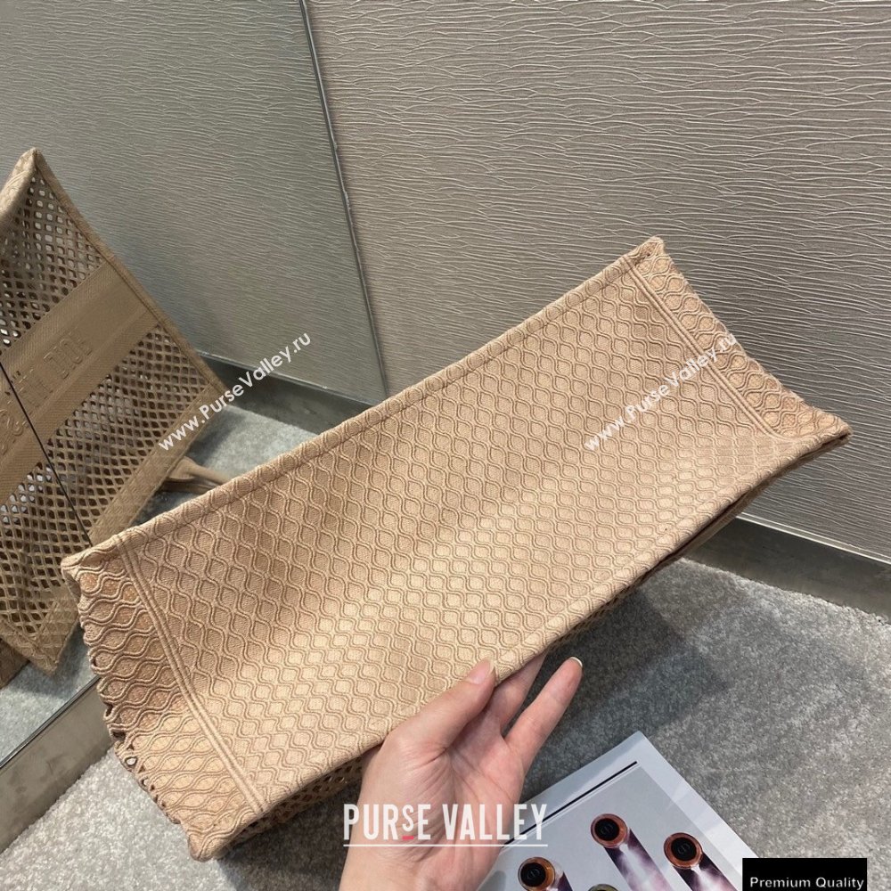 Dior Book Tote Bag in Nude Pink Mesh Embroidery 2021 (vivi-21010703)