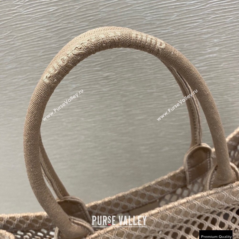 Dior Book Tote Bag in Nude Pink Mesh Embroidery 2021 (vivi-21010703)