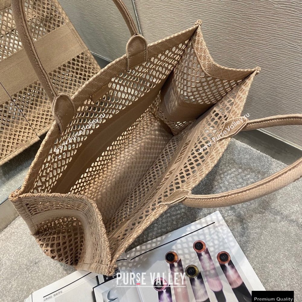 Dior Book Tote Bag in Nude Pink Mesh Embroidery 2021 (vivi-21010703)