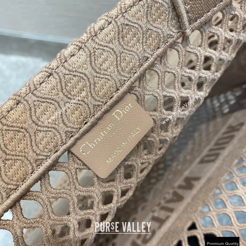 Dior Book Tote Bag in Nude Pink Mesh Embroidery 2021 (vivi-21010703)