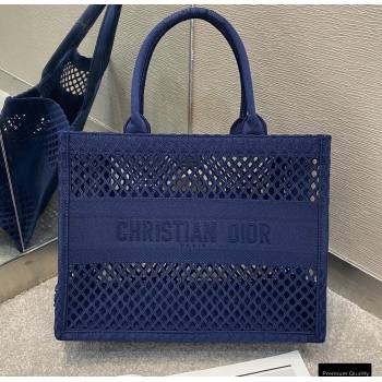 Dior Small Book Tote Bag in Blue Mesh Embroidery 2021 (vivi-21010702)