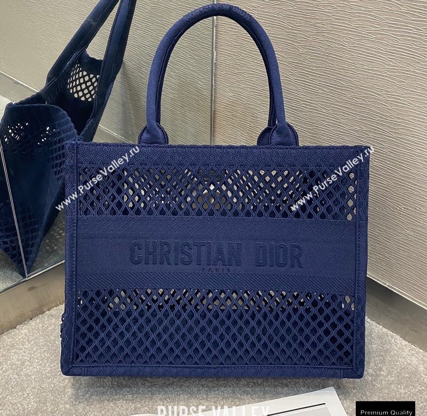 Dior Small Book Tote Bag in Blue Mesh Embroidery 2021 (vivi-21010702)