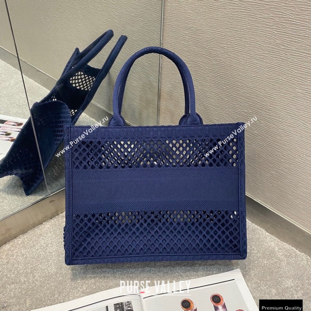 Dior Small Book Tote Bag in Blue Mesh Embroidery 2021 (vivi-21010702)
