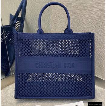 Dior Book Tote Bag in Blue Mesh Embroidery 2021 (vivi-21010701)