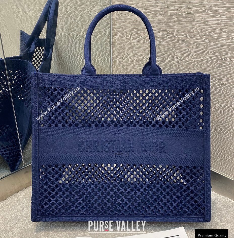 Dior Book Tote Bag in Blue Mesh Embroidery 2021 (vivi-21010701)
