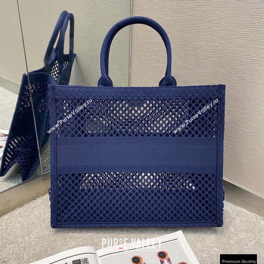 Dior Book Tote Bag in Blue Mesh Embroidery 2021 (vivi-21010701)