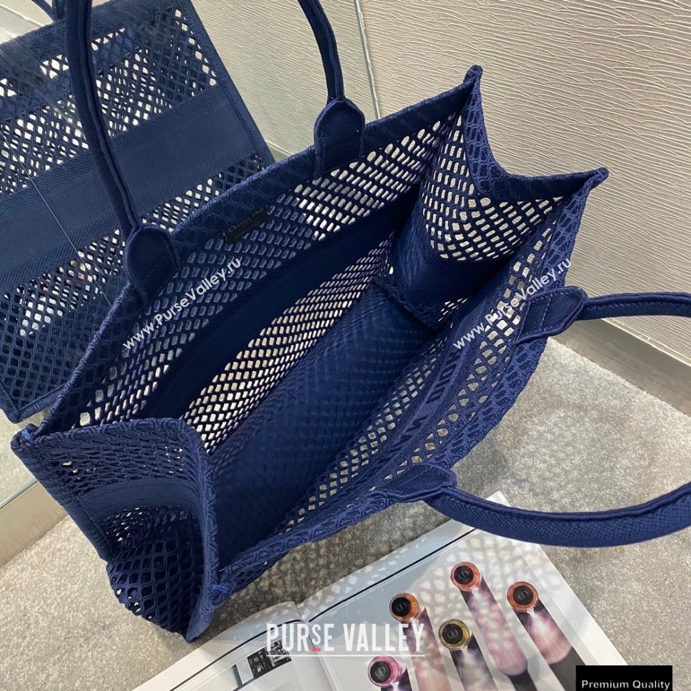 Dior Book Tote Bag in Blue Mesh Embroidery 2021 (vivi-21010701)