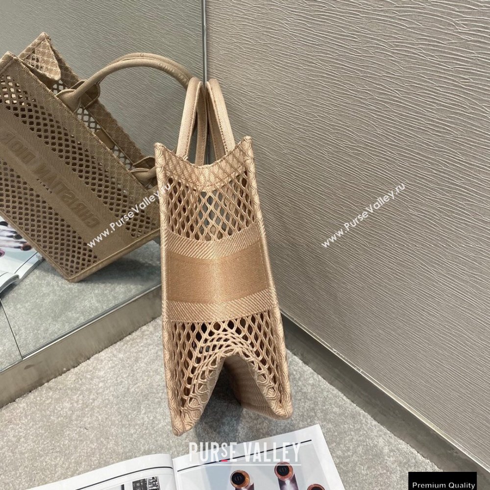 Dior Small Book Tote Bag in Nude Pink Mesh Embroidery 2021 (vivi-21010704)