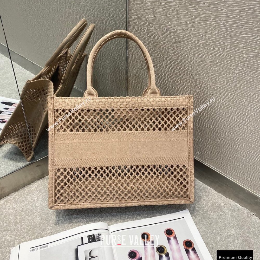 Dior Small Book Tote Bag in Nude Pink Mesh Embroidery 2021 (vivi-21010704)