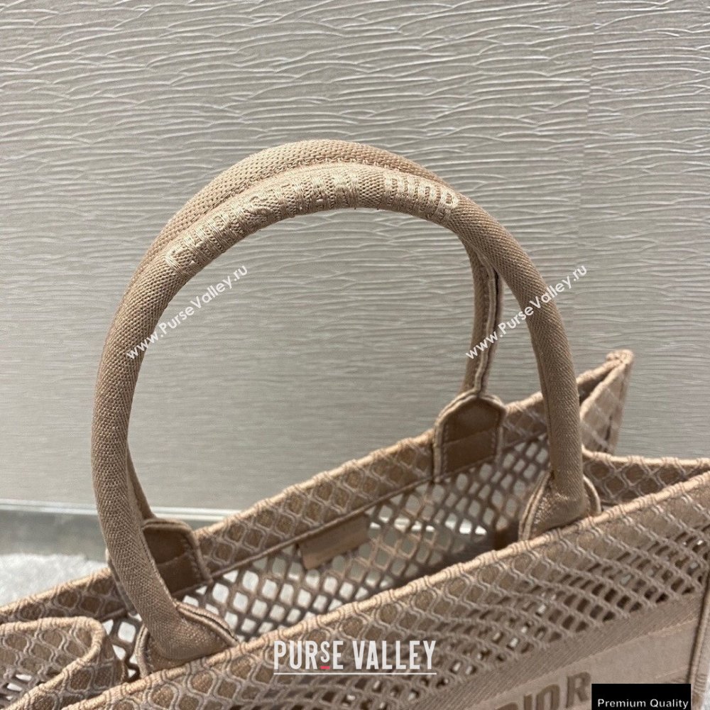 Dior Small Book Tote Bag in Nude Pink Mesh Embroidery 2021 (vivi-21010704)