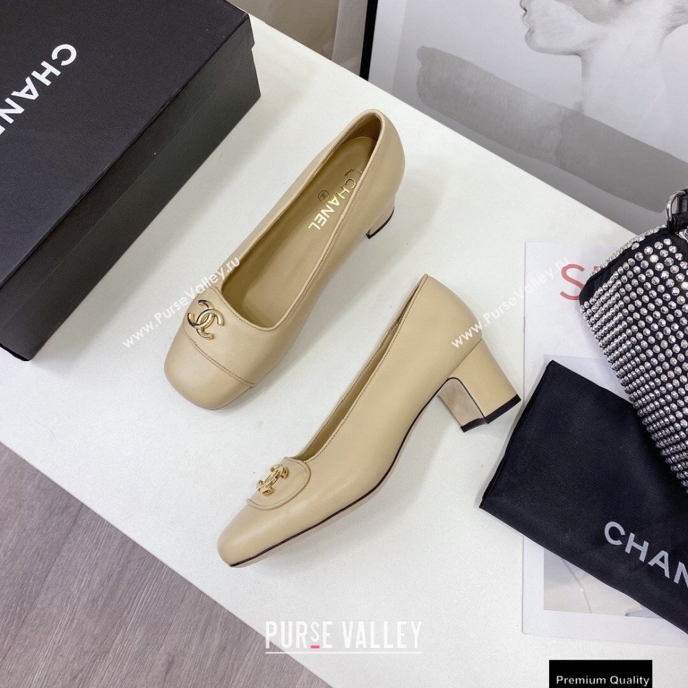 Chanel Heel 5cm CC Logo Pumps Beige Runway 2021 (modeng-21010711)