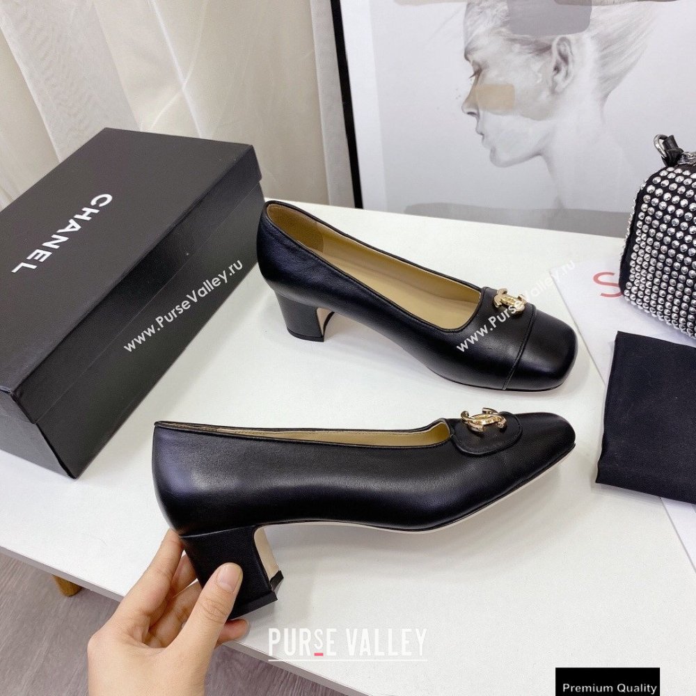 Chanel Heel 5cm CC Logo Pumps Black Runway 2021 (modeng-21010709)