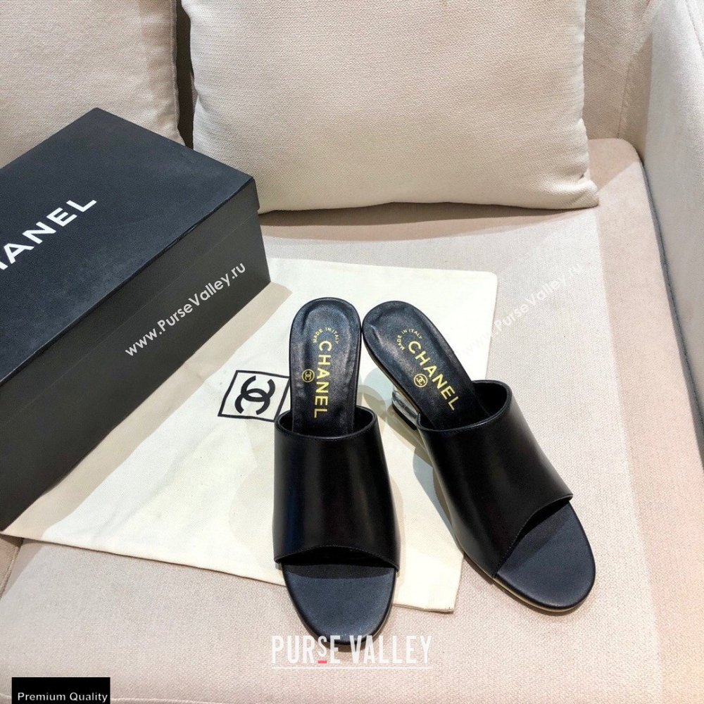 Chanel PVC Clear Wedge Heel Lambskin Mules Black 2021 (modeng-21010806)