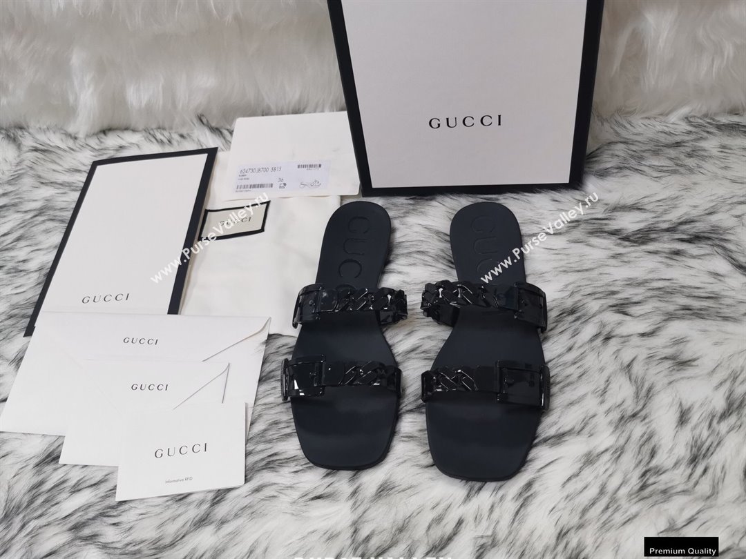 Gucci Rubber Chain Slide Sandals 624731 Black (hongyang-21010816)