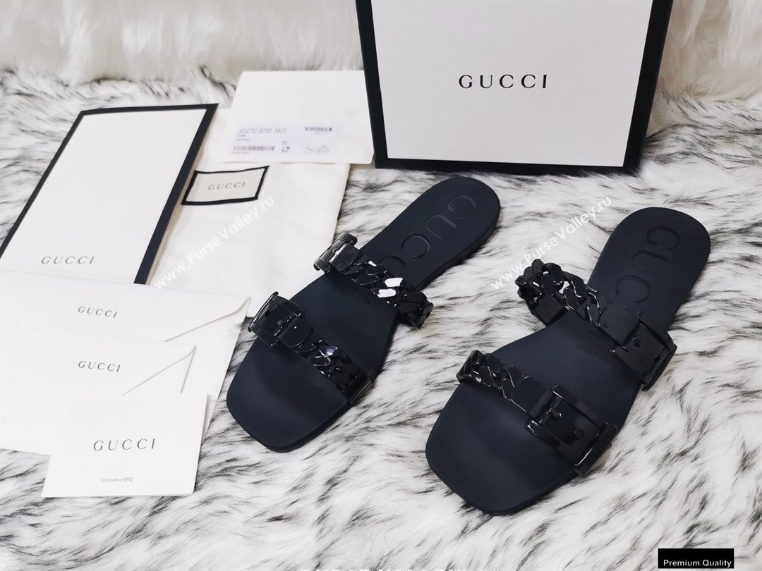 Gucci Rubber Chain Slide Sandals 624731 Black (hongyang-21010816)