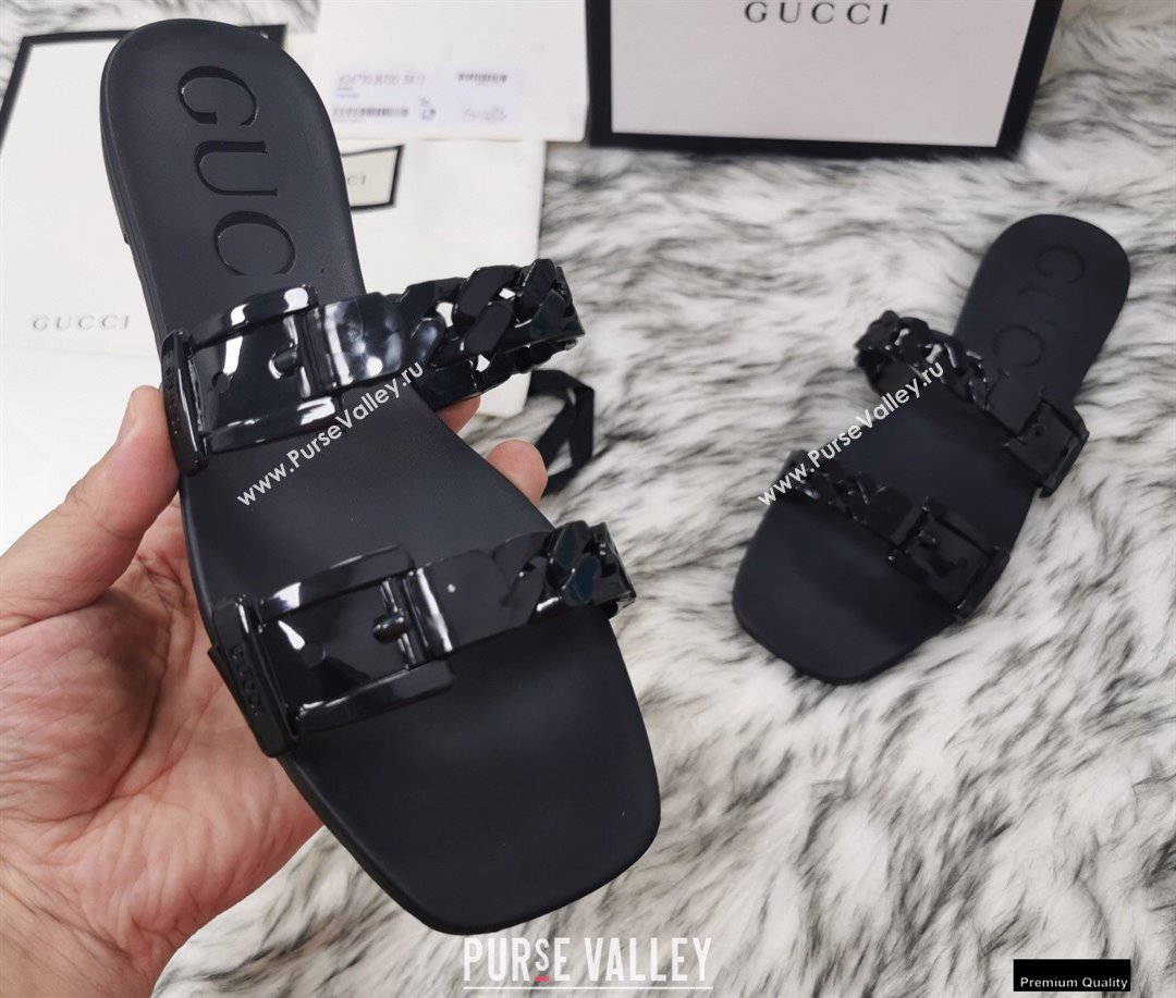 Gucci Rubber Chain Slide Sandals 624731 Black (hongyang-21010816)