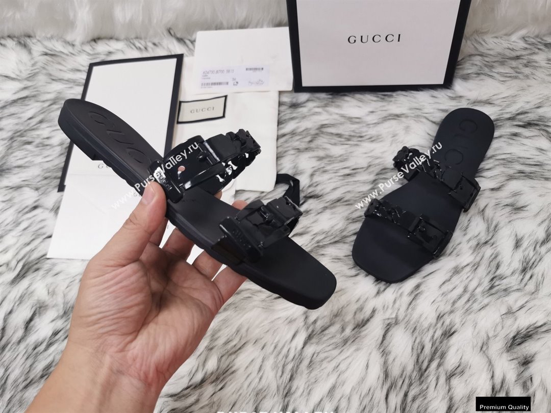 Gucci Rubber Chain Slide Sandals 624731 Black (hongyang-21010816)