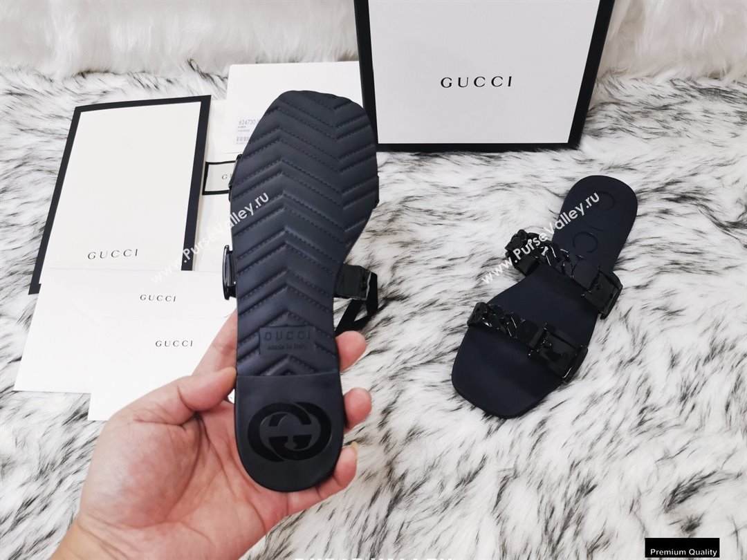 Gucci Rubber Chain Slide Sandals 624731 Black (hongyang-21010816)