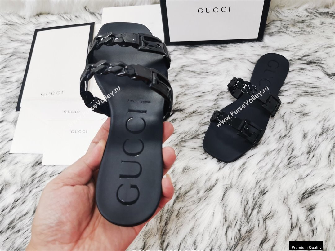 Gucci Rubber Chain Slide Sandals 624731 Black (hongyang-21010816)