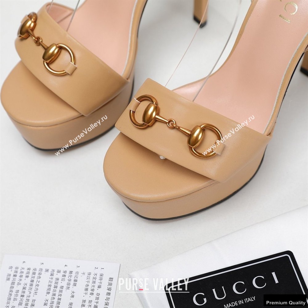 Gucci Heel 13cm Platform 4cm Sandals with Horsebit Apricot (hongyang-21010812)