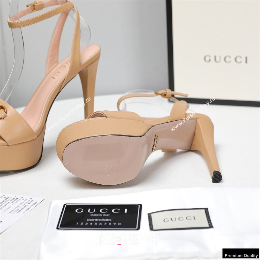 Gucci Heel 13cm Platform 4cm Sandals with Horsebit Apricot (hongyang-21010812)