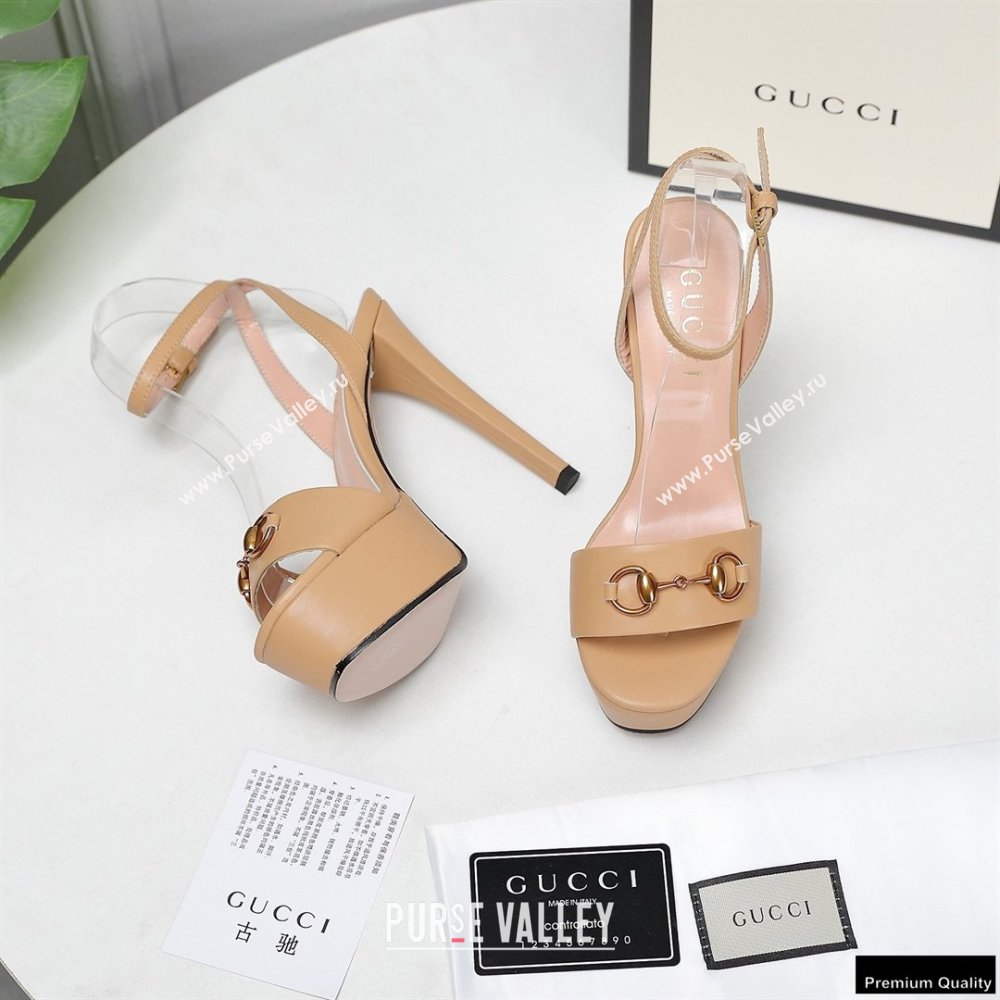 Gucci Heel 13cm Platform 4cm Sandals with Horsebit Apricot (hongyang-21010812)