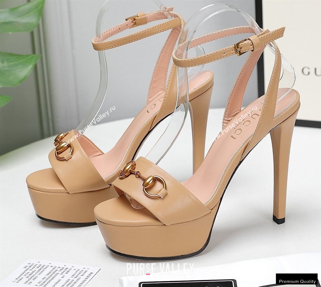 Gucci Heel 13cm Platform 4cm Sandals with Horsebit Apricot (hongyang-21010812)