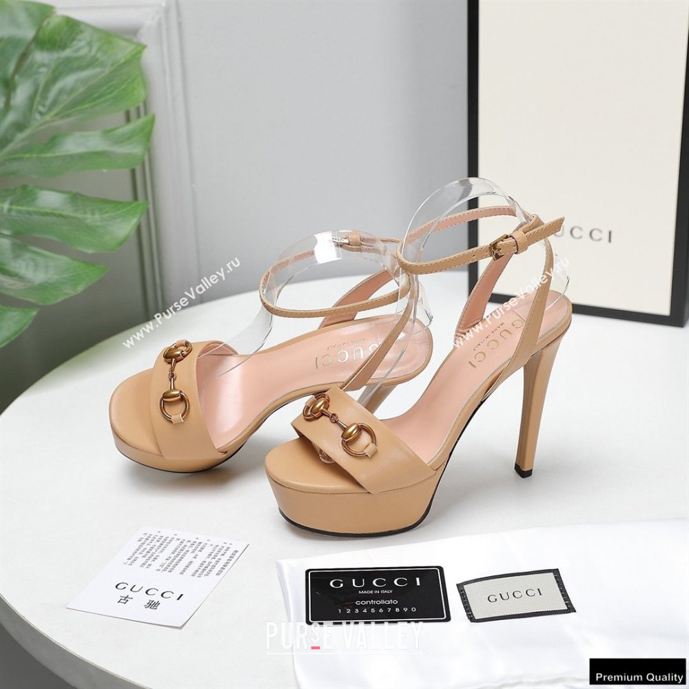 Gucci Heel 13cm Platform 4cm Sandals with Horsebit Apricot (hongyang-21010812)