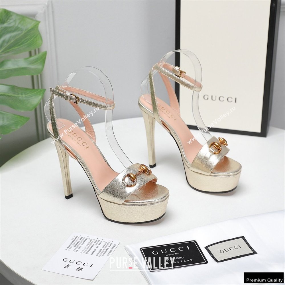 Gucci Heel 13cm Platform 4cm Sandals with Horsebit Gold (hongyang-21010814)