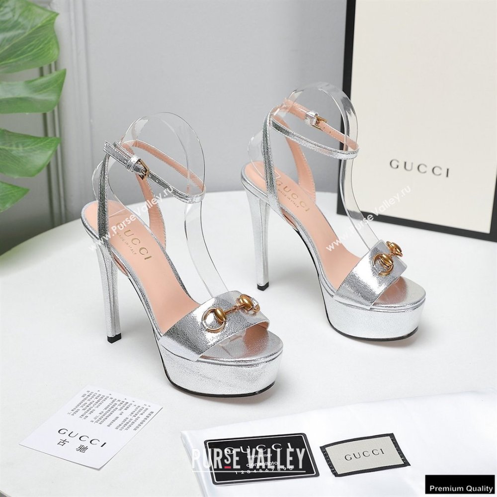 Gucci Heel 13cm Platform 4cm Sandals with Horsebit Silver (hongyang-21010815)