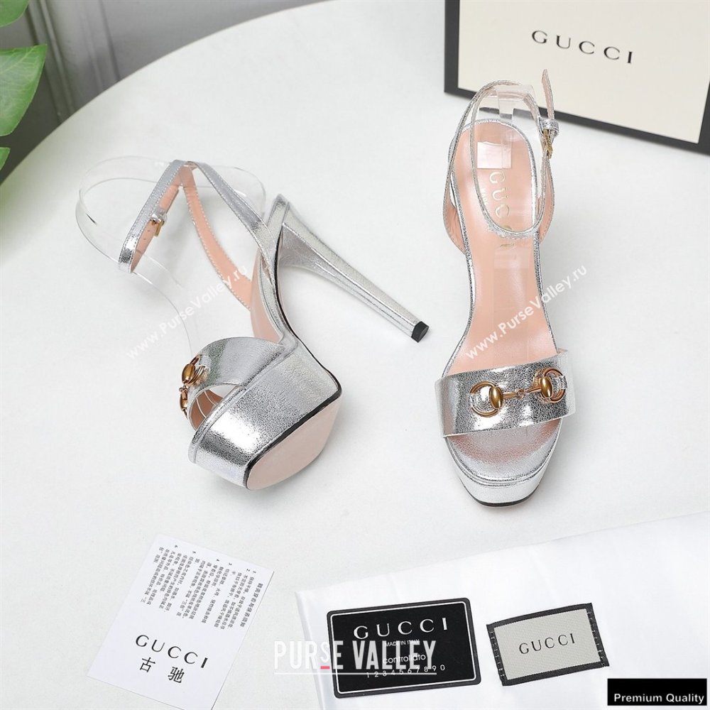 Gucci Heel 13cm Platform 4cm Sandals with Horsebit Silver (hongyang-21010815)