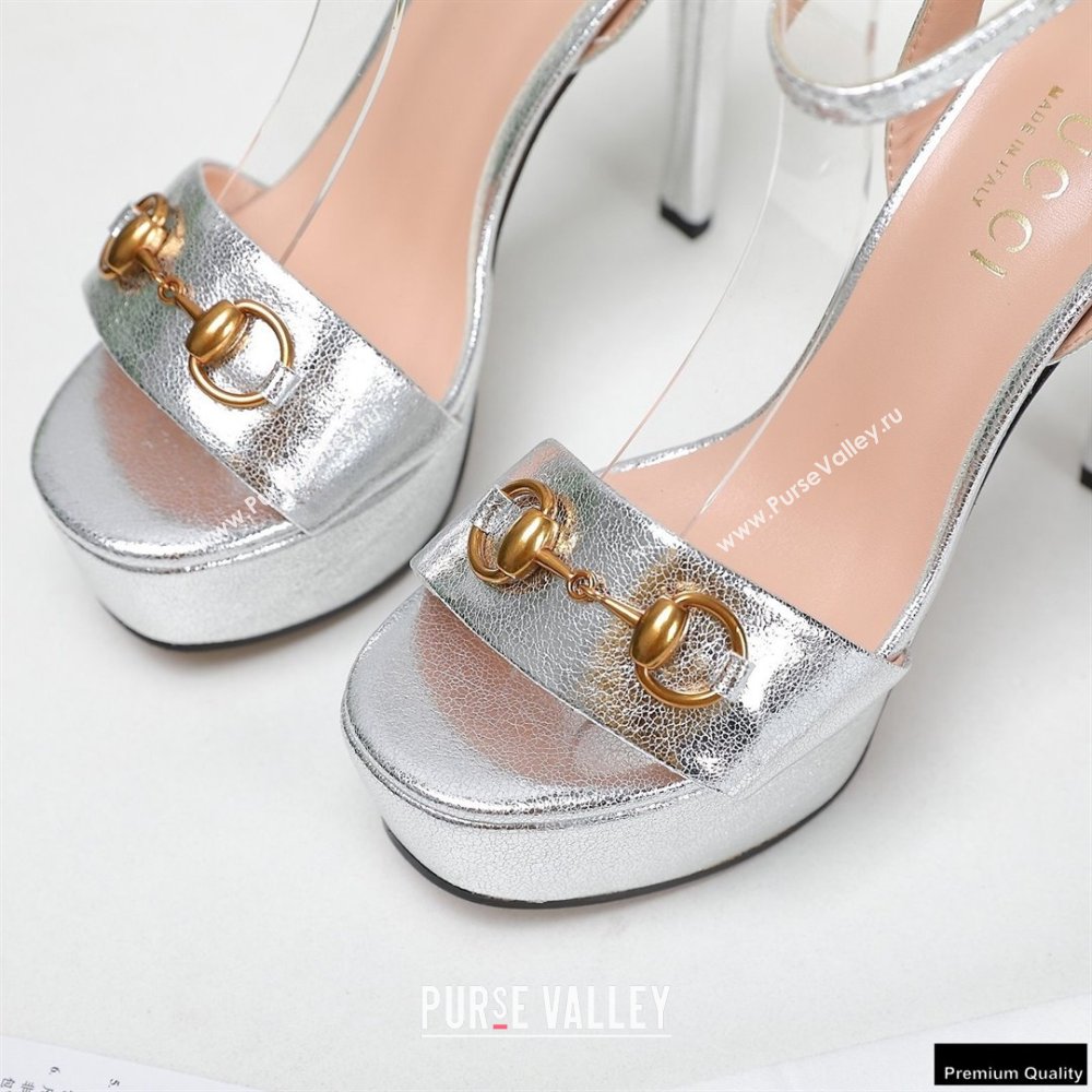 Gucci Heel 13cm Platform 4cm Sandals with Horsebit Silver (hongyang-21010815)