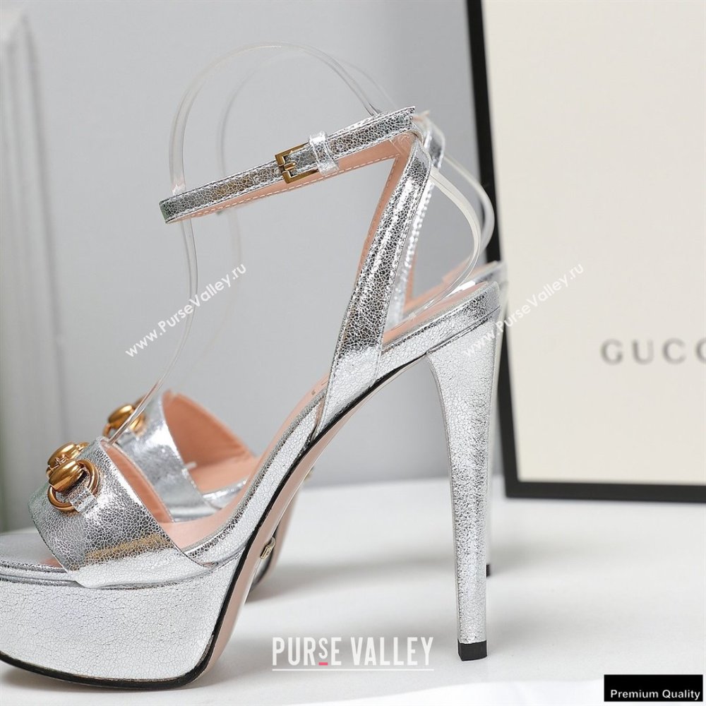 Gucci Heel 13cm Platform 4cm Sandals with Horsebit Silver (hongyang-21010815)