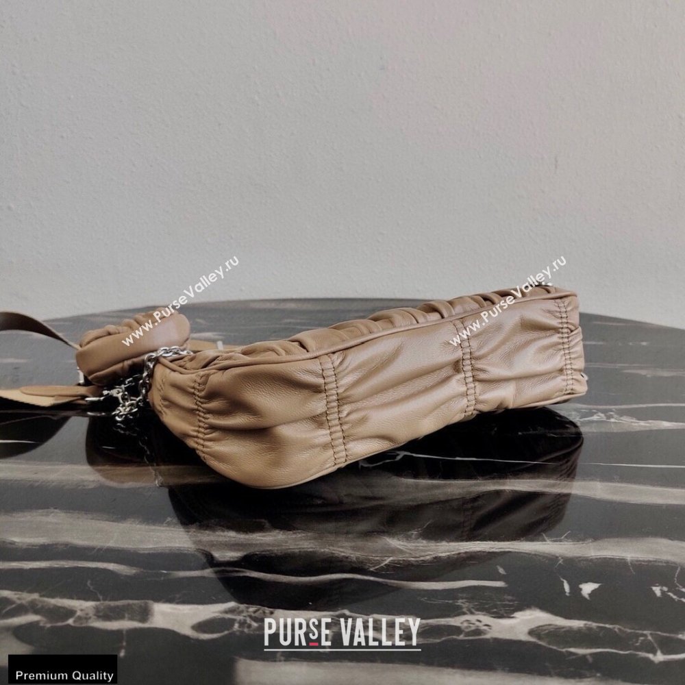 Prada Re-Edition 2005 Gaufré Embossed Leather Shoulder Hobo Bag 1BH204 Beige 2021 (ziyin-21011105)