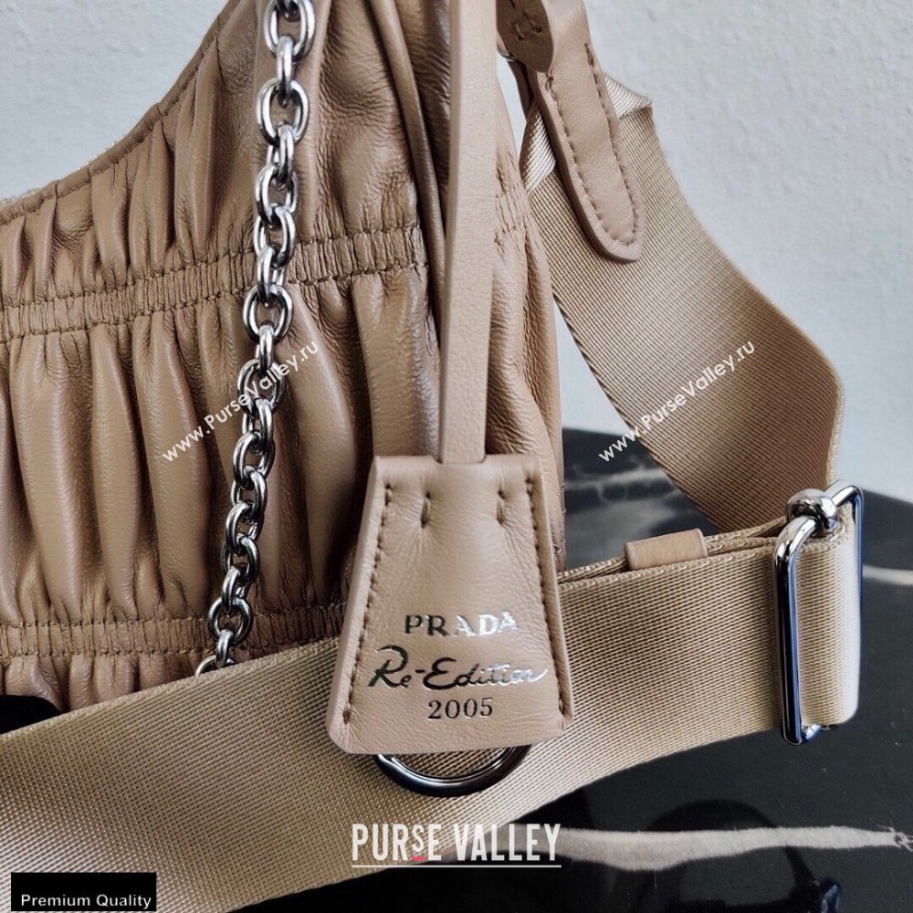Prada Re-Edition 2005 Gaufré Embossed Leather Shoulder Hobo Bag 1BH204 Beige 2021 (ziyin-21011105)
