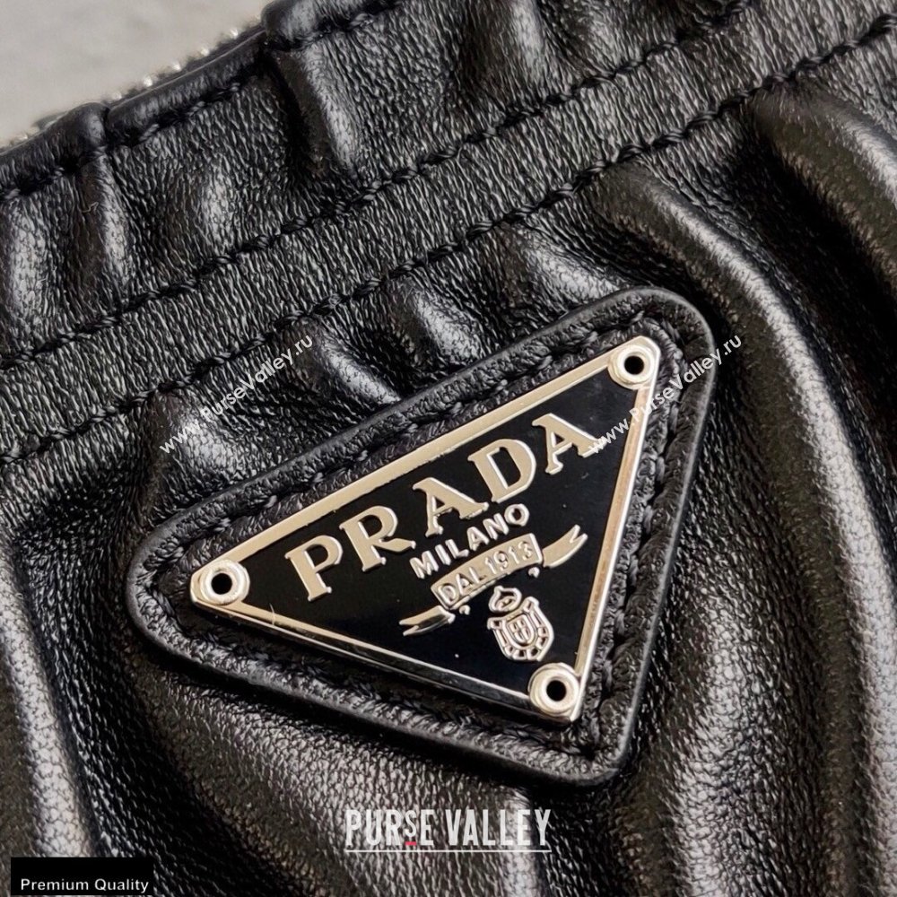 Prada Re-Edition 2005 Gaufré Embossed Leather Shoulder Hobo Bag 1BH204 Black 2021 (ziyin-21011104)