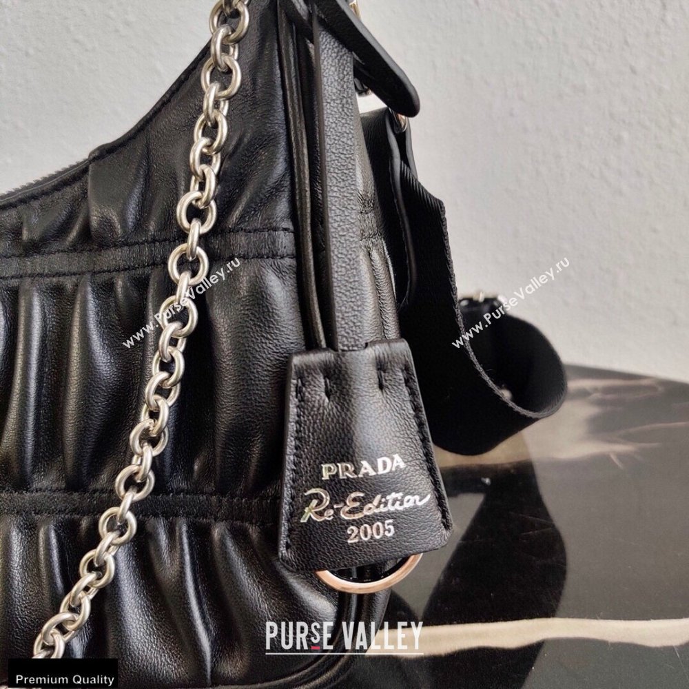 Prada Re-Edition 2005 Gaufré Embossed Leather Shoulder Hobo Bag 1BH204 Black 2021 (ziyin-21011104)