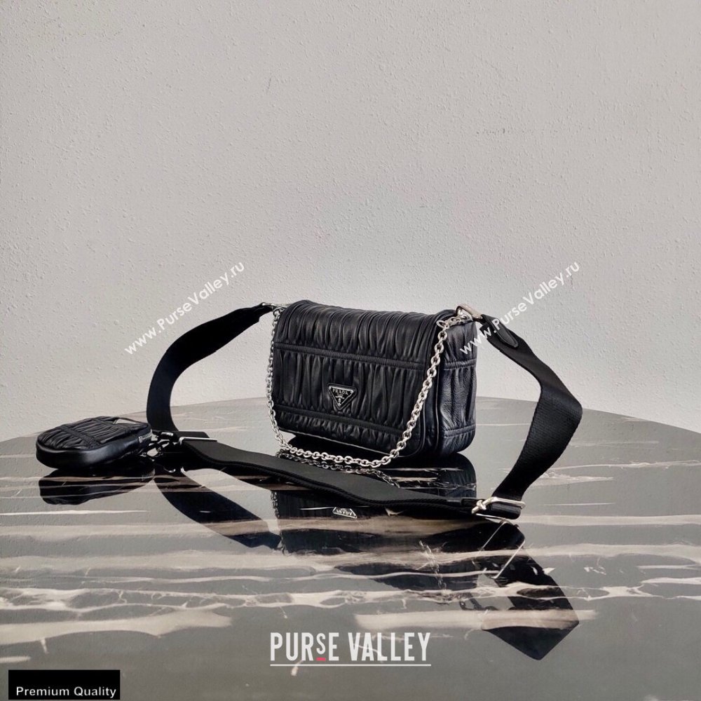 Prada Gaufré Embossed Leather Shoulder Bag 1BD289 Black 2021 (ziyin-21011102)