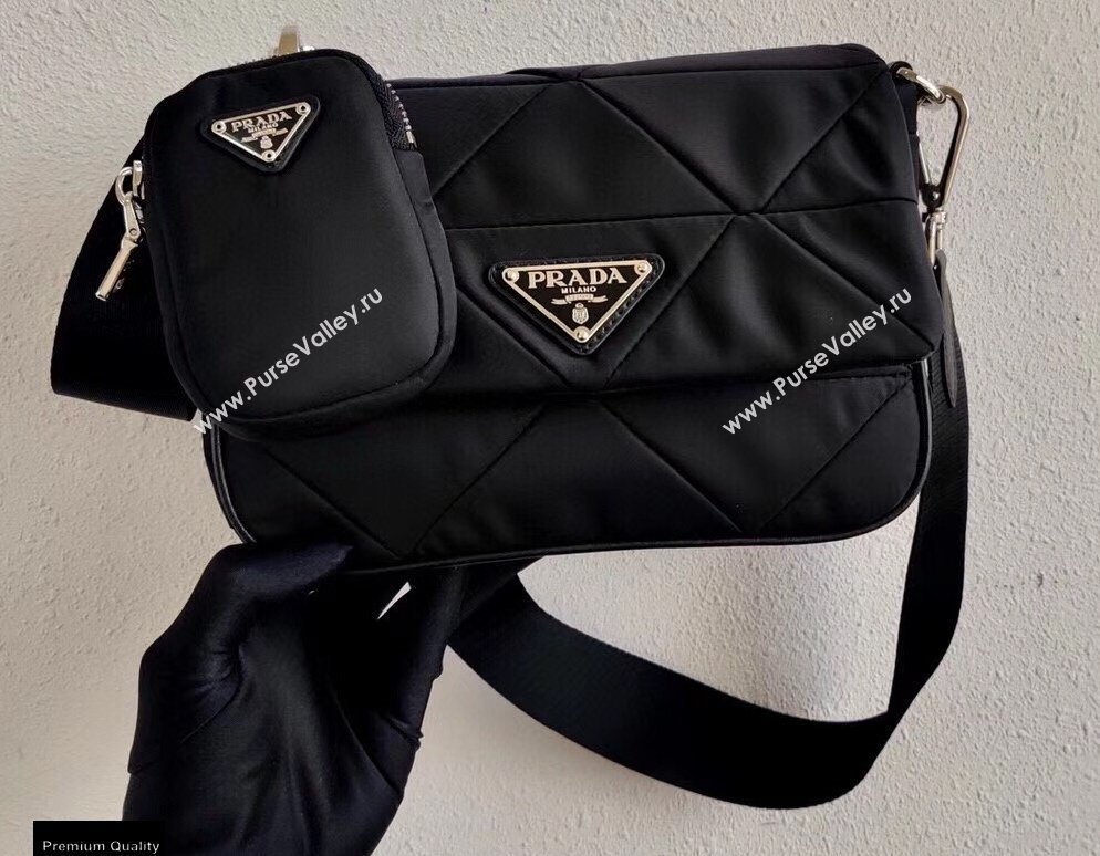 Prada System Padded Nylon Patchwork Shoulder Bag 1BD292 Black 2021 (ziyin-21011101)