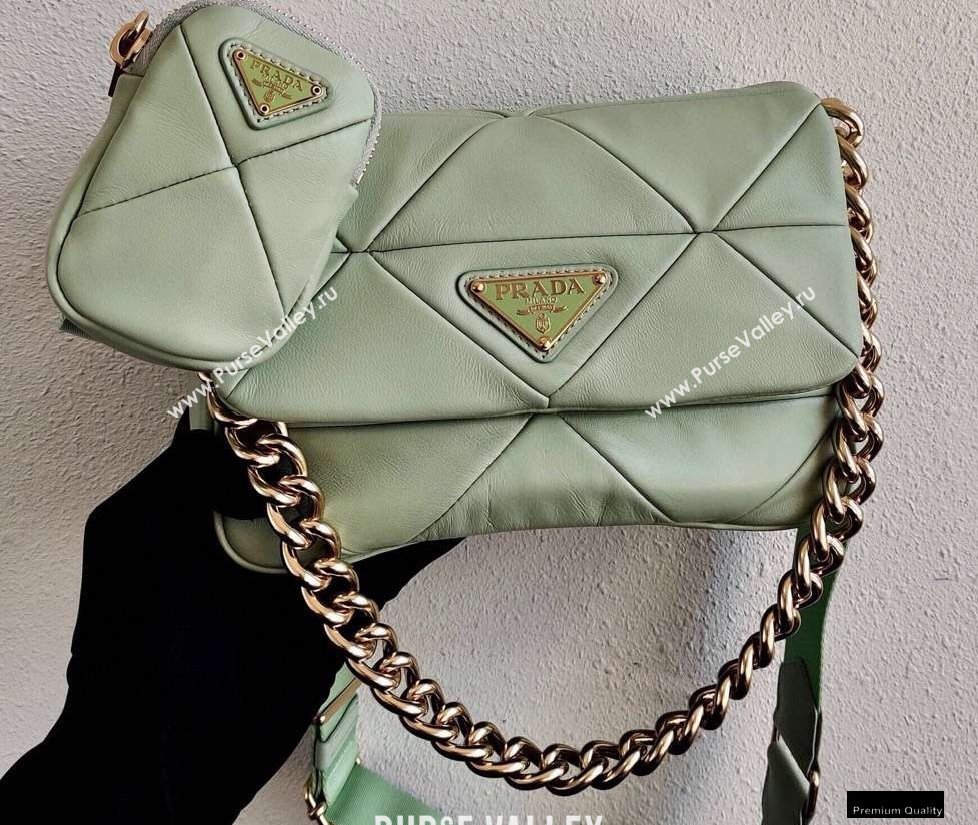 Prada System Nappa Leather Patchwork Shoulder Bag 1BD292 Light Green 2021 (ziyin-21010915)