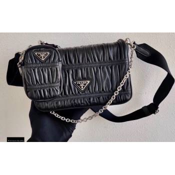 Prada Gaufré Embossed Leather Shoulder Bag 1BD289 Black 2021 (ziyin-21011102)
