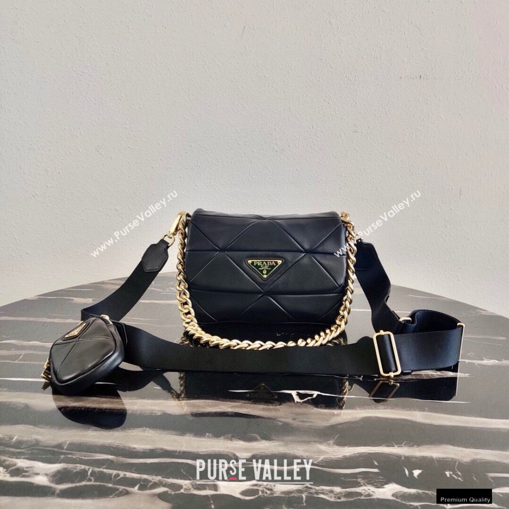 Prada System Nappa Leather Patchwork Shoulder Bag 1BD292 Black 2021 (ziyin-21010914)