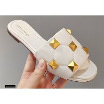 Valentino Quilted Calfskin Roman Stud Slide Sandals White 2021 (modeng-21011305)