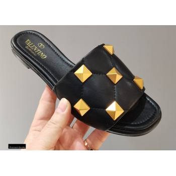 Valentino Quilted Calfskin Roman Stud Slide Sandals Black 2021 (modeng-21011304)