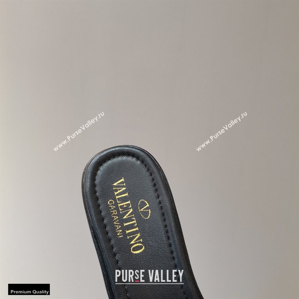 Valentino Quilted Calfskin Roman Stud Slide Sandals Black 2021 (modeng-21011304)